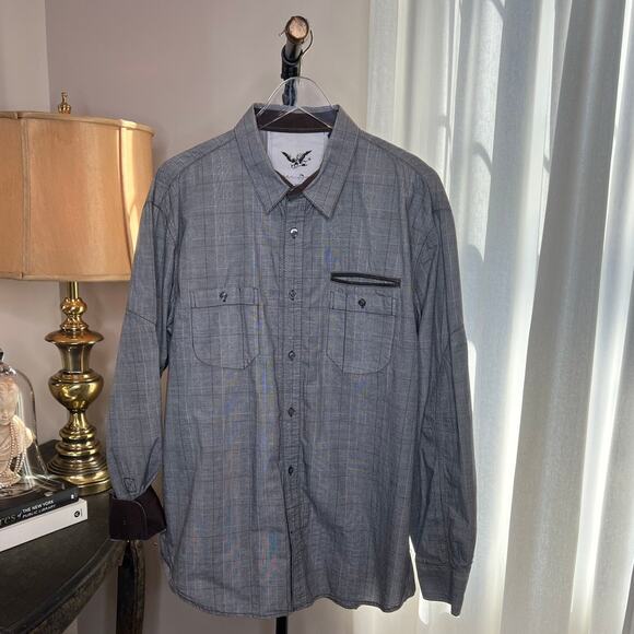 Rare‎ French Connection Men's Fcuk Long Sleeve Button Up Charcoal Size XL - Picture 1 of 12